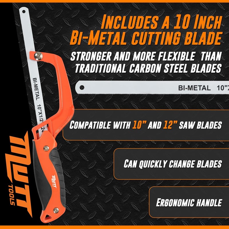 AMERICAN MUTT TOOLS Mutt Tools Mini Hacksaw for Metal with 10-inch Bi-Metal Blade for Precision Cutting - Compatible with 10" and 12" Blades - Small Cutting Saw - Image 2
